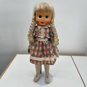 Vintage 1940-50's Cloth 16" Doll Celluloid Face in‎ Braids Hand Made Jointed